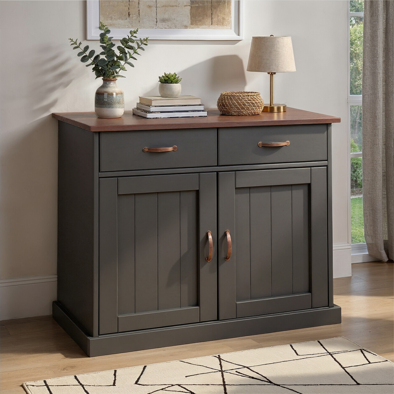 Comoda Luzerna 3.1, Inter Link, 90x45x86 cm, lemn, gri/sepia - imagine 6